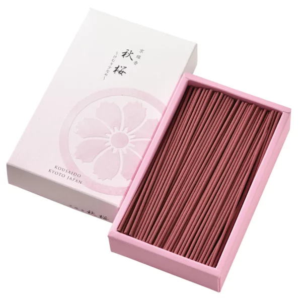 Kousaido japoniški smilkalai Cosmos (kosmėjos aromatas) atidarytoje rožinėje dėžutėje Kousaido japoniški smilkalai mažai dūmų Cosmos kosmėjos aromatas atidarytoje rožinėje dėžutėje