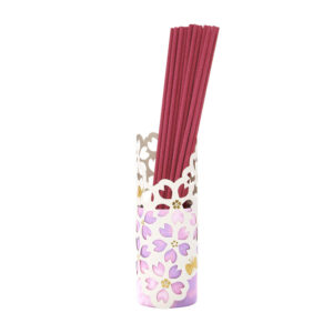 Rausvos Scentscape Sakura Moyoh japoniškų smilkalų lazdelės be bambuko šerdies ir keraminis laikiklis