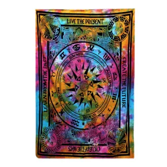 Spalvingas vertikalus medvilninis sienų užtiesalas Amžių Mandalos su astrologiniais simboliais