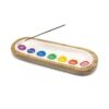 Medinė smilkalinė 7 čakros su spalvotais simboliais
